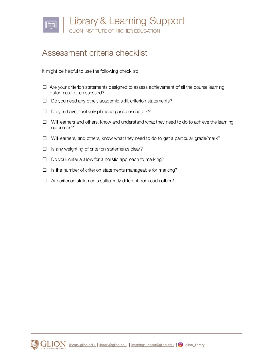 assignment criteria for
